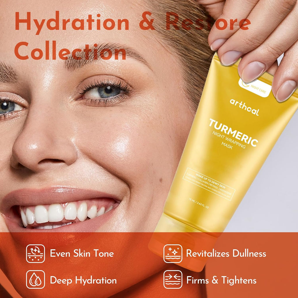 Turmeric Night Wrapping Mask with Hydrolyzed Collagen | Hydrating, Firming & Brightening Facial Mask | Nourishes Skin, Refines Skin Texture, Enhances Elasticity | 75Ml