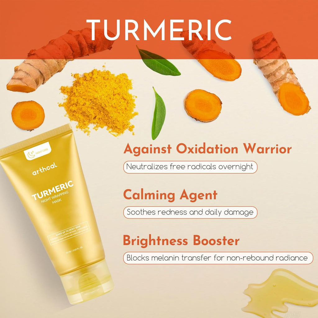 Turmeric Night Wrapping Mask with Hydrolyzed Collagen | Hydrating, Firming & Brightening Facial Mask | Nourishes Skin, Refines Skin Texture, Enhances Elasticity | 75Ml