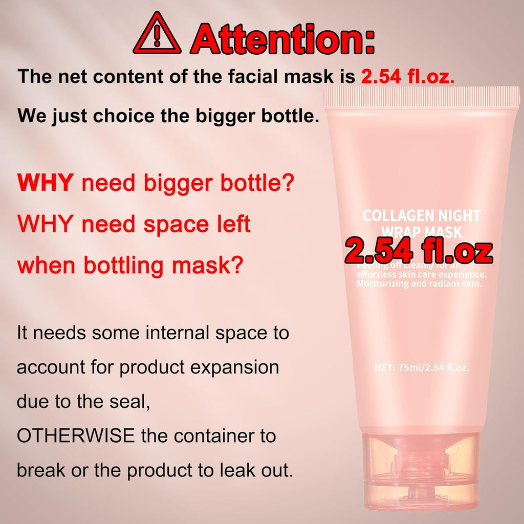 Collagen Night Wrapping Mask Peel-Off Overnight Collagen Face Mask - Deeply Hydrates & Firming & Glowy - Reduce Sagging & Wrinkle for Glowing Skin 2.54 Fl.Oz with Mask Applicator